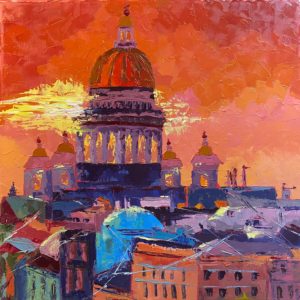 Isaac’s cathedral at sunset, St. Petersburg